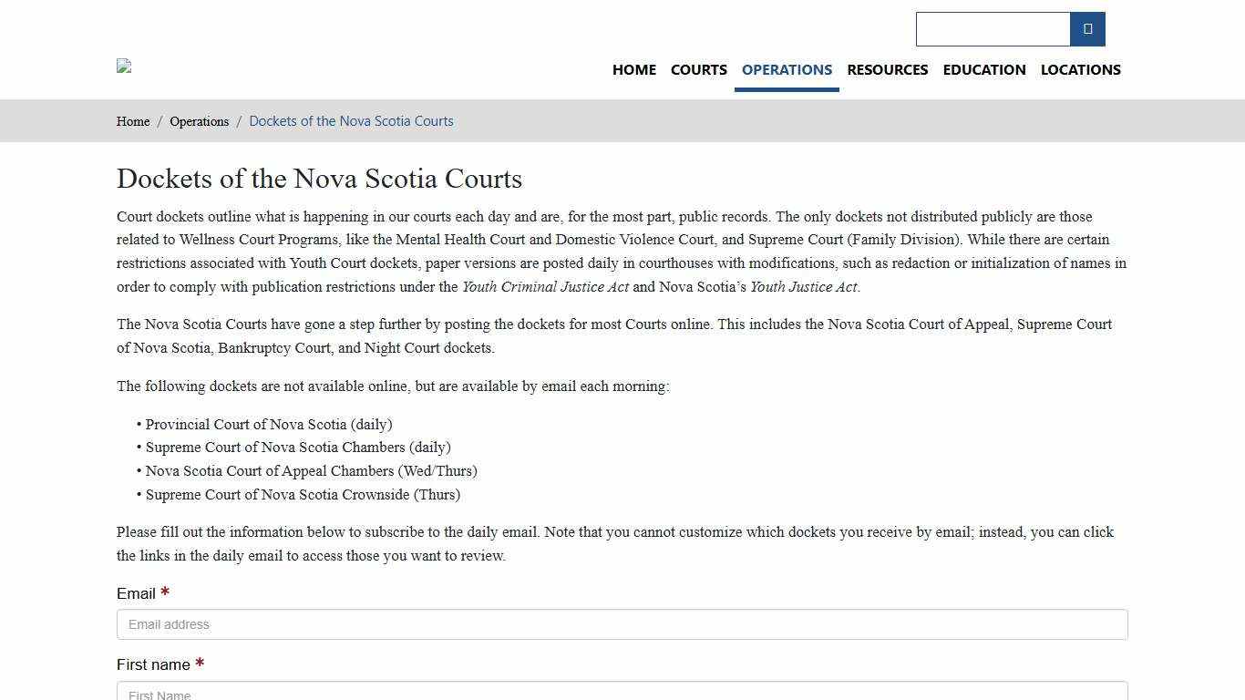 Dockets of the Nova Scotia Courts The Courts of Nova Scotia
